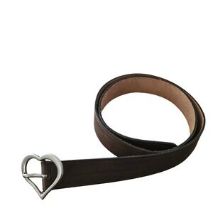 Brown Genuine Leather Belt 2X Plus Size Silver Heart Buckle Western Boho Y2K